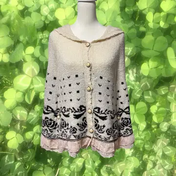 axes femme 모리걸 00s 후드 부착 아이보리 레이스 니트 판초