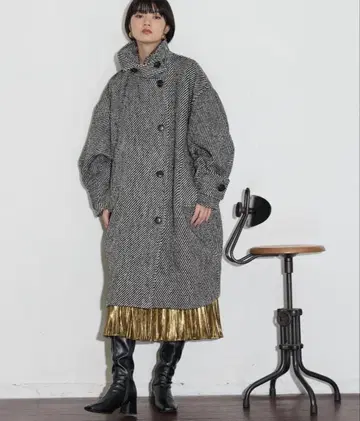 THE YOn 와이드 슬리브 트위드 코쿤 롱 코트