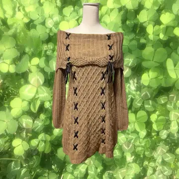 axes femme 모리걸 00s 오프숄더 리본 니트 베이지