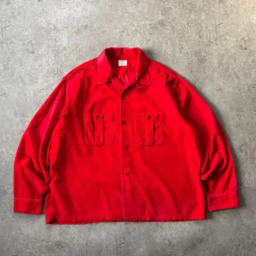 60s 시어스 코듀로이 셔츠 XL 레드 오픈 카라/박스