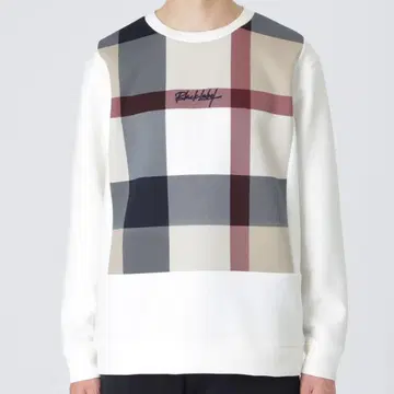 새상품 블랙 라벨 베이지 체크 맨투맨 BLACK LABEL 자수 LL