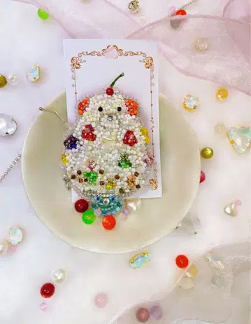 자수 비즈 브로치 빙수 시로쿠마