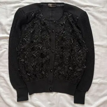 00s 빈티지 가디건 프릴 레이스 짧은 기장 M 블랙 얇은 소재