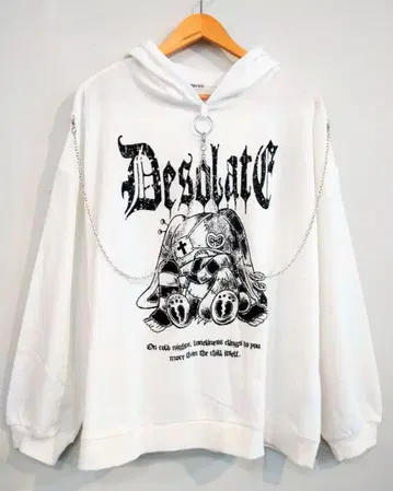 체인 달린 토끼 후드티 화이트