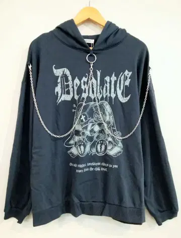 체인 달린 머플러 토끼 후드티 그레이