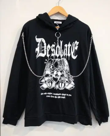 체인 달린 머플러 토끼 후드티 블랙