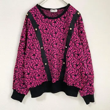 빌리지안 갸루 한국 Y2K 화려한 무늬 핑크 돌먼 니트 스웨터 M