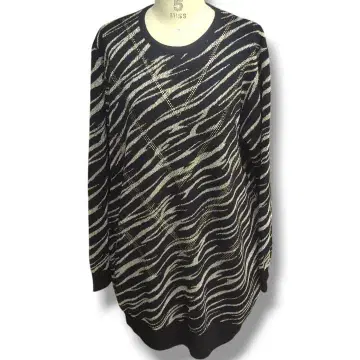 제브라 큐빅 크루넥 니트 스웨터 풀오버 튜닉