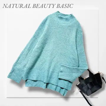 내추럴 뷰티 베이직 모크넥 니트 스카이블루 화려함 성숙/러블리