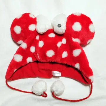 디즈니 미니 팬캡 도트 빨간색 리본 복슬복슬