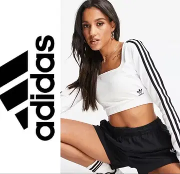 adidas 크롭 긴팔 탑 화이트 L