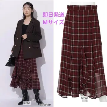 새상품 마이 스트라다 에어리 미디 체크 스커트 보르도 빨간색