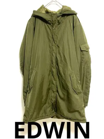 [ EDWIN ] 올리브색 후드 부착 밀리터리 자켓 L