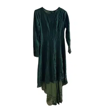 레어 다크 그린 비대칭 밑단 원피스