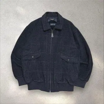 90s 빈티지 체크 울 블루종 노르딕 시티 보이 아메카지