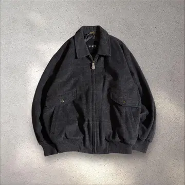 90s 빈티지 체크 울 블루종 노르딕 시티 보이 아메카지