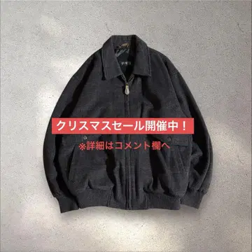 90s 빈티지 체크 울 블루종 노르딕 시티 보이 아메카지