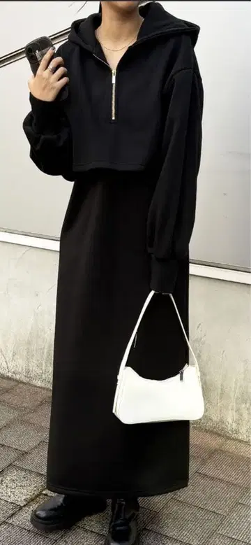 [ 속기모 ] 셋업풍 하프 지퍼 맨투맨 도킹 원피스