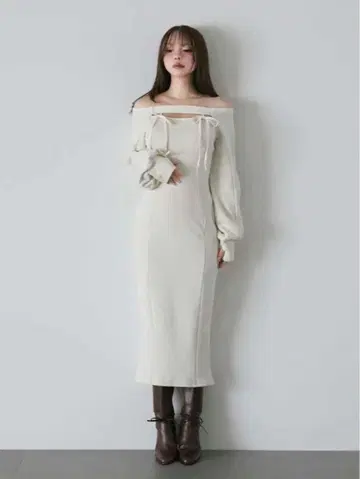 AND MARY Bebe ribbon dress ivory