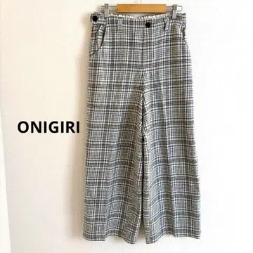 ONIGIRI 체크 와이드 팬츠 면 여성용 캐주얼 따뜻한
