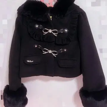 LIZLISA 리즈리사 비쥬 리본 숏 후드 코트 블랙