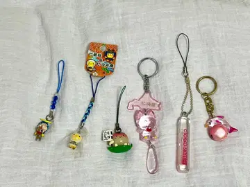 헤이세이 레트로 일본 기념품 캐릭터 동물 디자인 스트랩 6개 세트