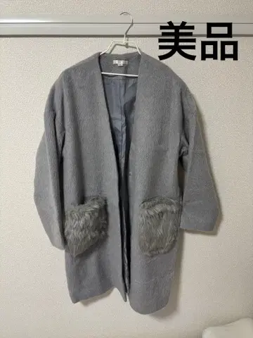 [ 새상품급 ] 그레이 퍼(fur) 포함 롱 코트 L 사이즈