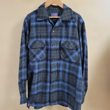 Pendleton 울 플란넬 셔츠 파랑과 블랙 체크 60s 70s