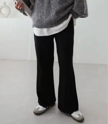 andMe 스트레치 리브 니트 플레어 팬츠 블랙 L 미사용