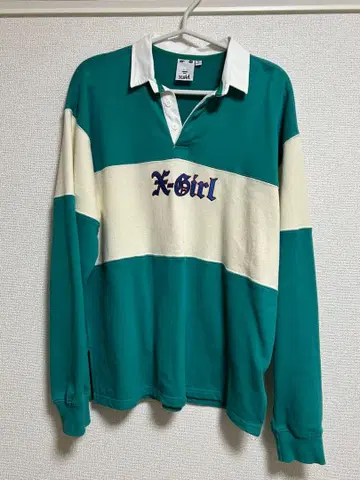 X-Girl 피케 셔츠 그린/화이트