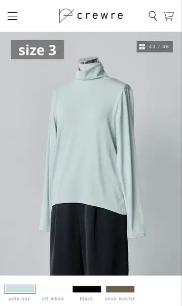 [ crewre ] 백 드로스트 하이넥 상의 paie sax 사이즈 3