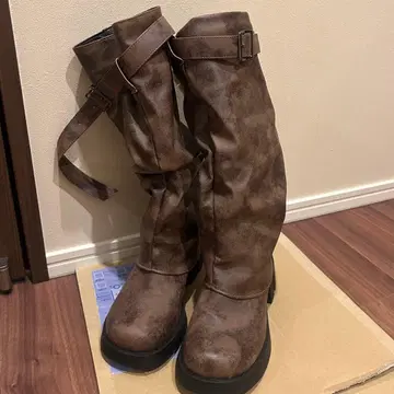 빈티지 부츠 미들힐 브라운 롱 부츠