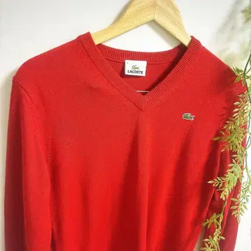 LACOSTE V넥 니트 스웨터 레드