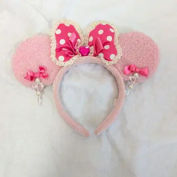 디즈니 미니 핑크 머리띠 레어 도트 무늬 리본