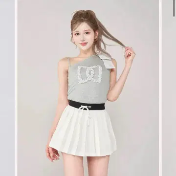 다리치 빅 리본 원숄더 탑 그레이 택 포함 새상품