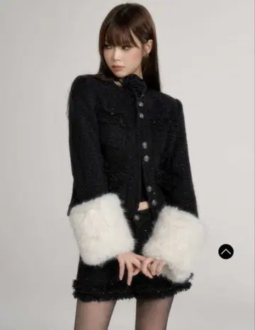 andwang Tweed arm fur jacket