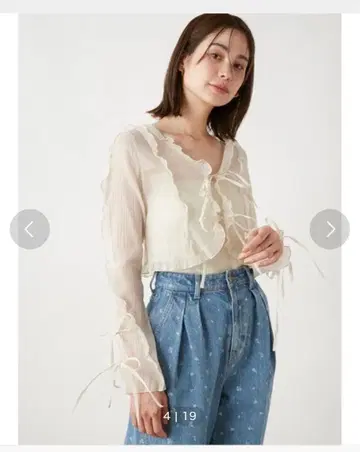 snidel 스나이델 프론트 리본 시어 블라우스