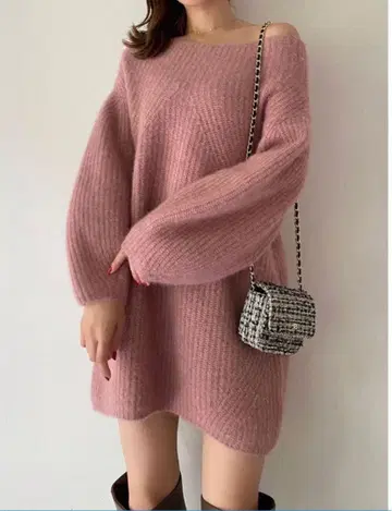 SNIDEL 라쿤 미니 니트 원피스 (핑크)