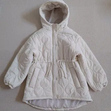 시마무라 아이보리 퀼팅 패딩 자켓 코트 후드 부착 M