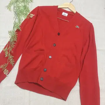 LACOSTE 레드 V넥 가디건