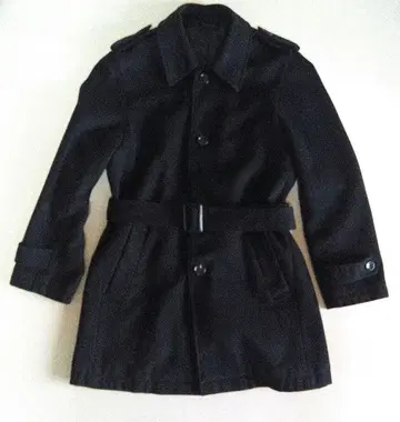 남성용 코트 블랙 울 100% 견장 벨트 포함 S