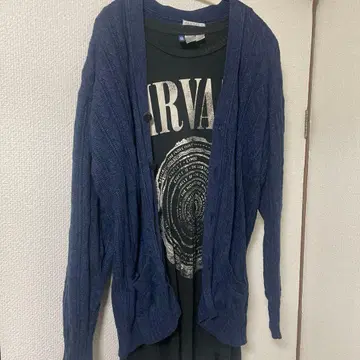 영국제 바니스뉴욕 가디건 케이블 실크 린넨 믹스 블루