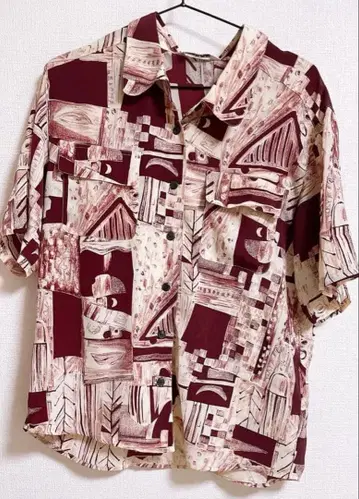 구제 vintage 셋업 패턴 셔츠 숏팬츠