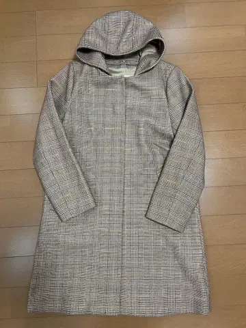 체크 무늬 후드 부착 코트 M
