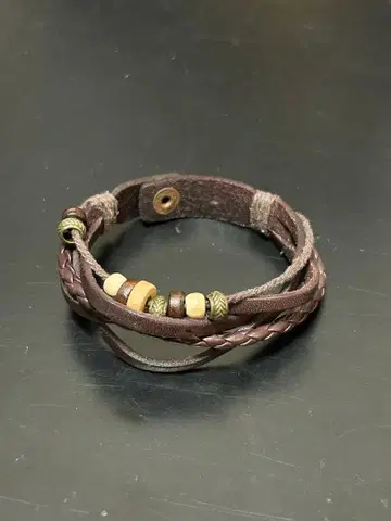 민족 가죽 뜨개질 팔찌 다크 브라운
