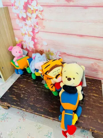 곰돌이 푸 기관차 연결 봉제 인형 4개 세트