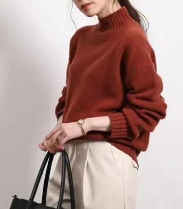 ROPE 태즈메이니아 울 하이넥 풀오버 브라운 36