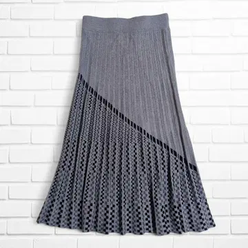 플리츠 자카드 롱 니트 스커트 플레어 부드러운 원단감 F 그레이