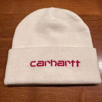 Carhartt 니트 모자 화이트 빨간색 로고 자수