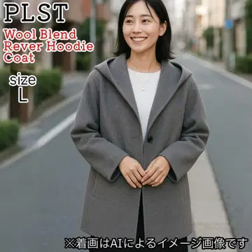 [ 새상품급 ] PLST 울 블렌드 리버 후디 코트 여성용 L 그레이
